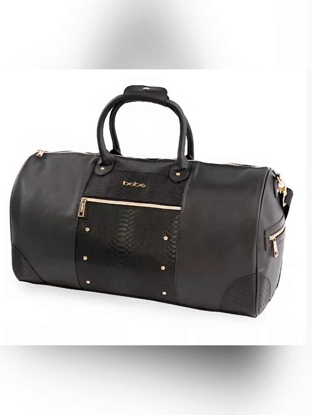Bebe | Ellisa 22" Weekend Travel Duffel Bag | Black & Gold Faux Snakeskin - Picture 11 of 11